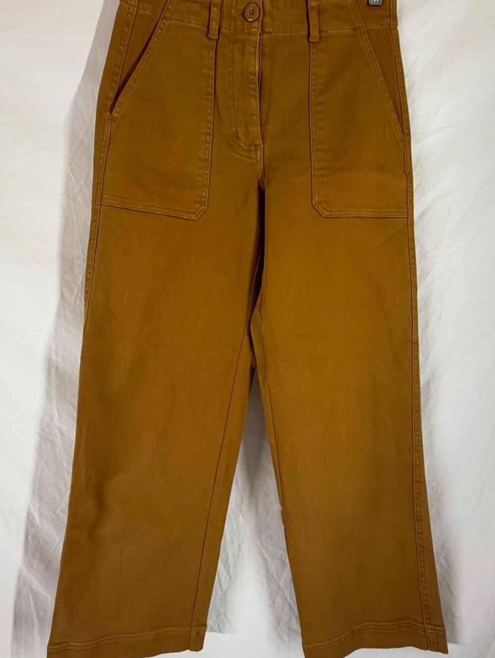Everlane The Wide Leg Crop Pants 00 Ochre Brown High Rise Cotton Stretch Utility